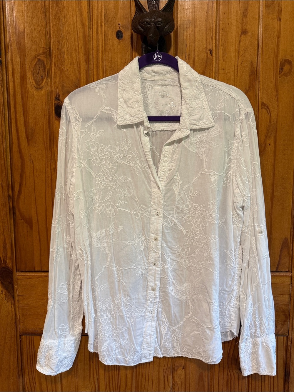 White Embroidered Button-Down Shirt - Women's Lightweight Top